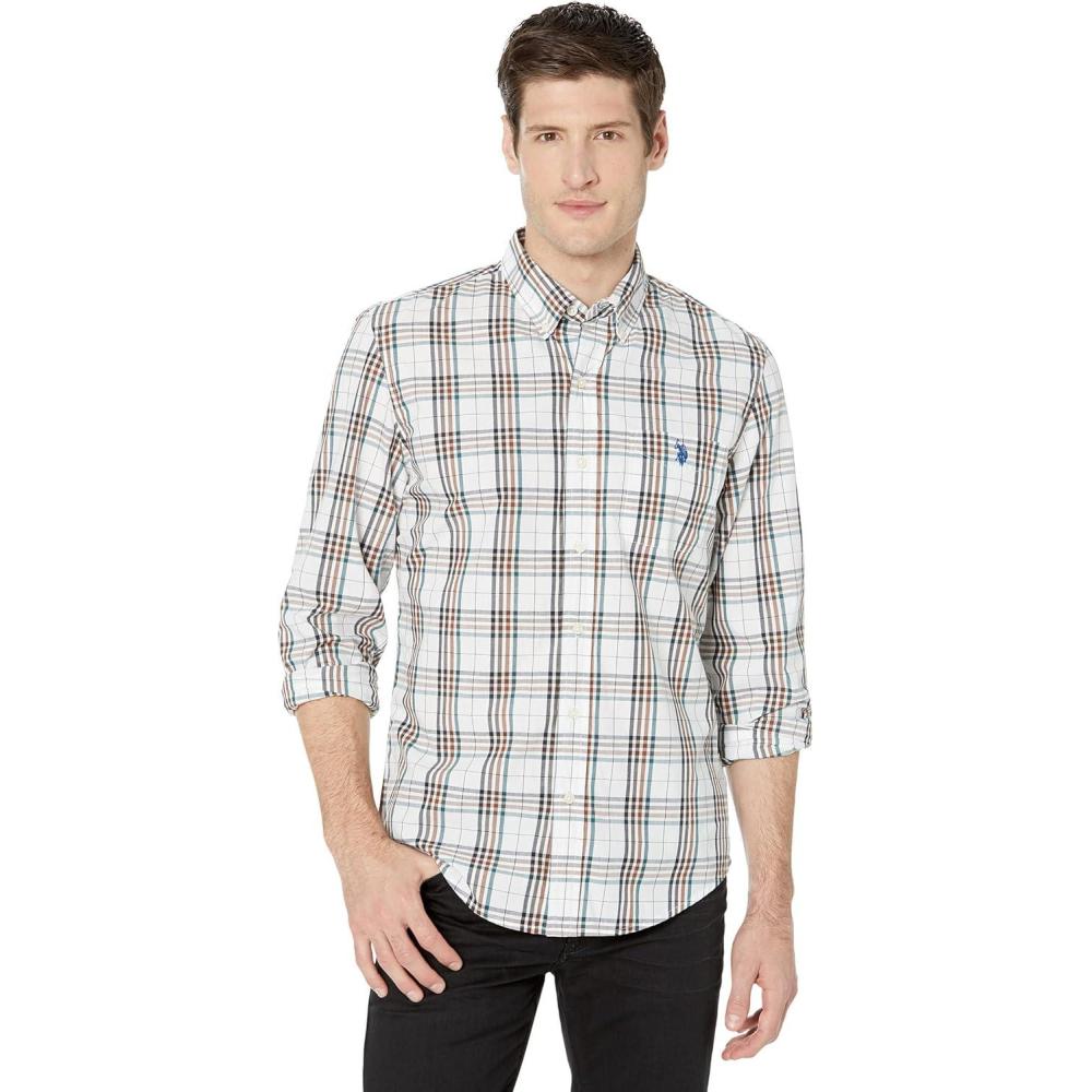 imageUS POLO ASSN Long Sleeve Slim Fit YarnDye Poplin Woven ShirtOptic White