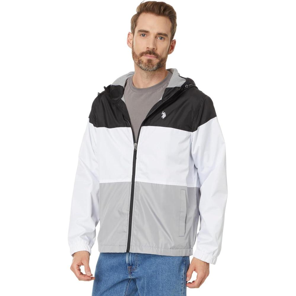 imageUS POLO ASSN Mens USPA ColorBlock Hooded WindbreakerBlack