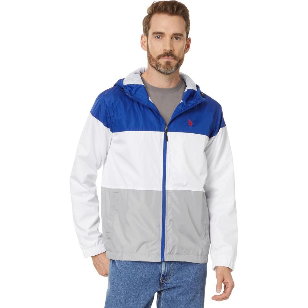 imageUS POLO ASSN Mens USPA ColorBlock Hooded WindbreakerBlue Raft