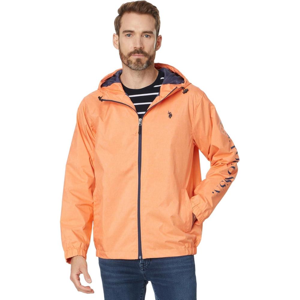 imageUS POLO ASSN Mens USPA Signature Sleeve Hooded WindbreakerOrange Sand Heather