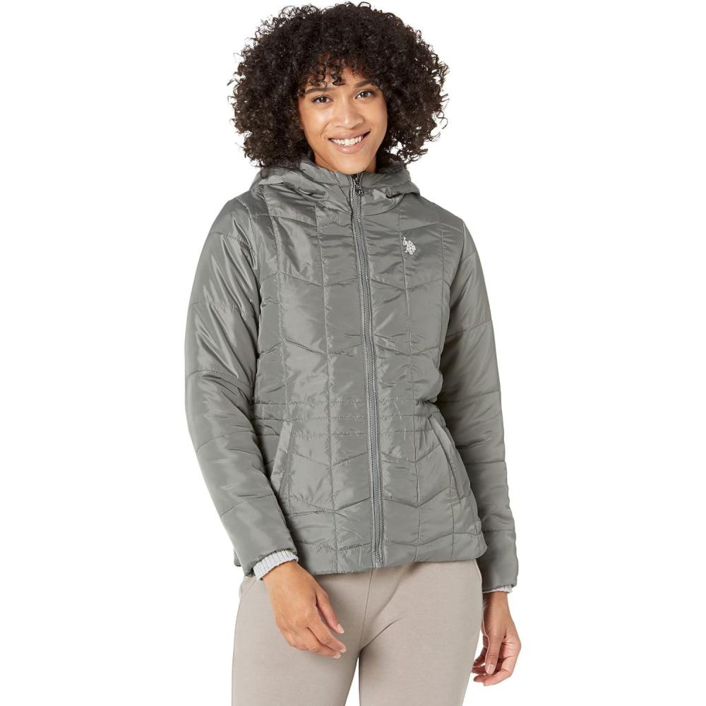 imageUS POLO ASSN Multiple Channel Hooded Puffer Cozy LiningTrade Winds
