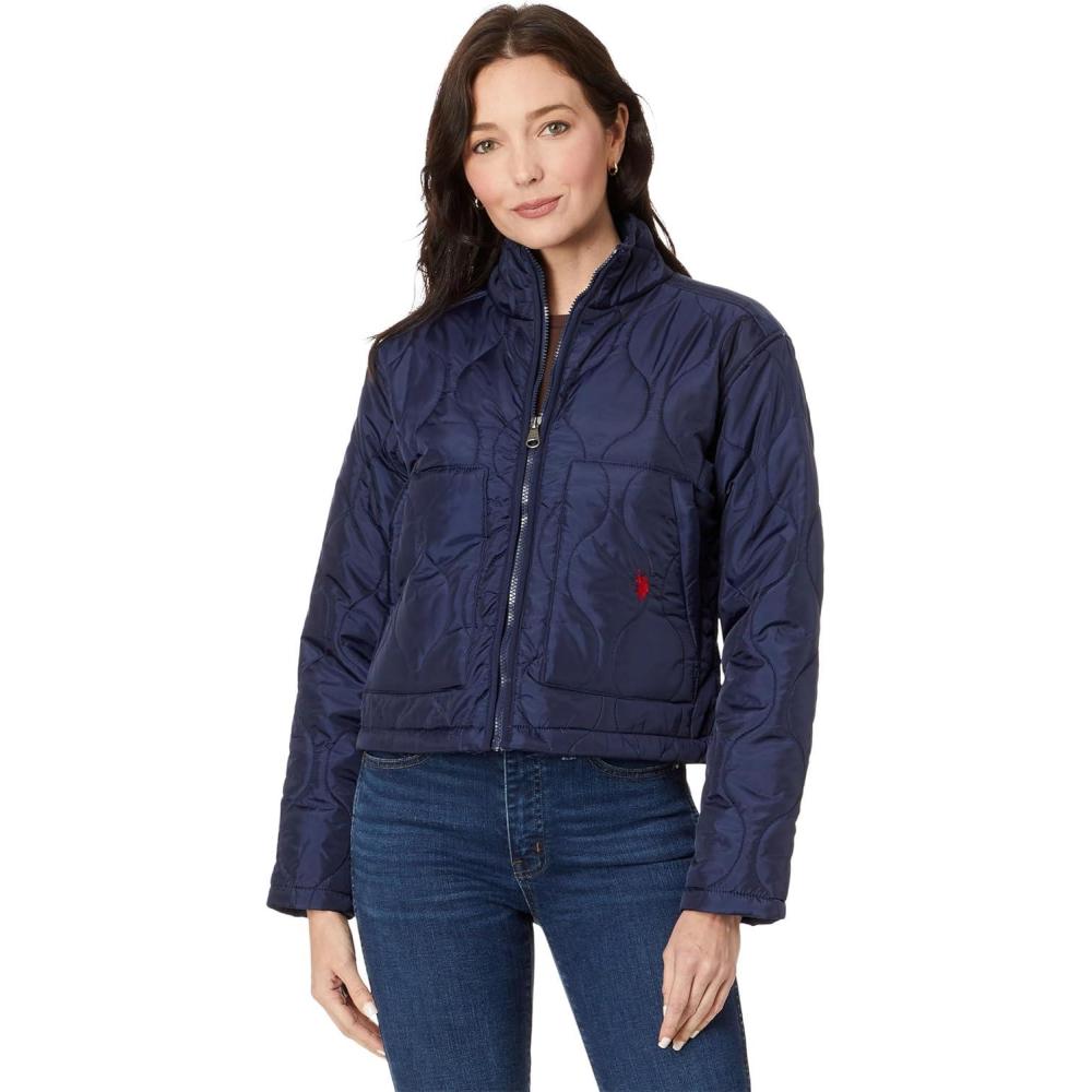 imageUS POLO ASSN Onion Quilted Boxy Crop Jacket with Cinched HemClassic Navy
