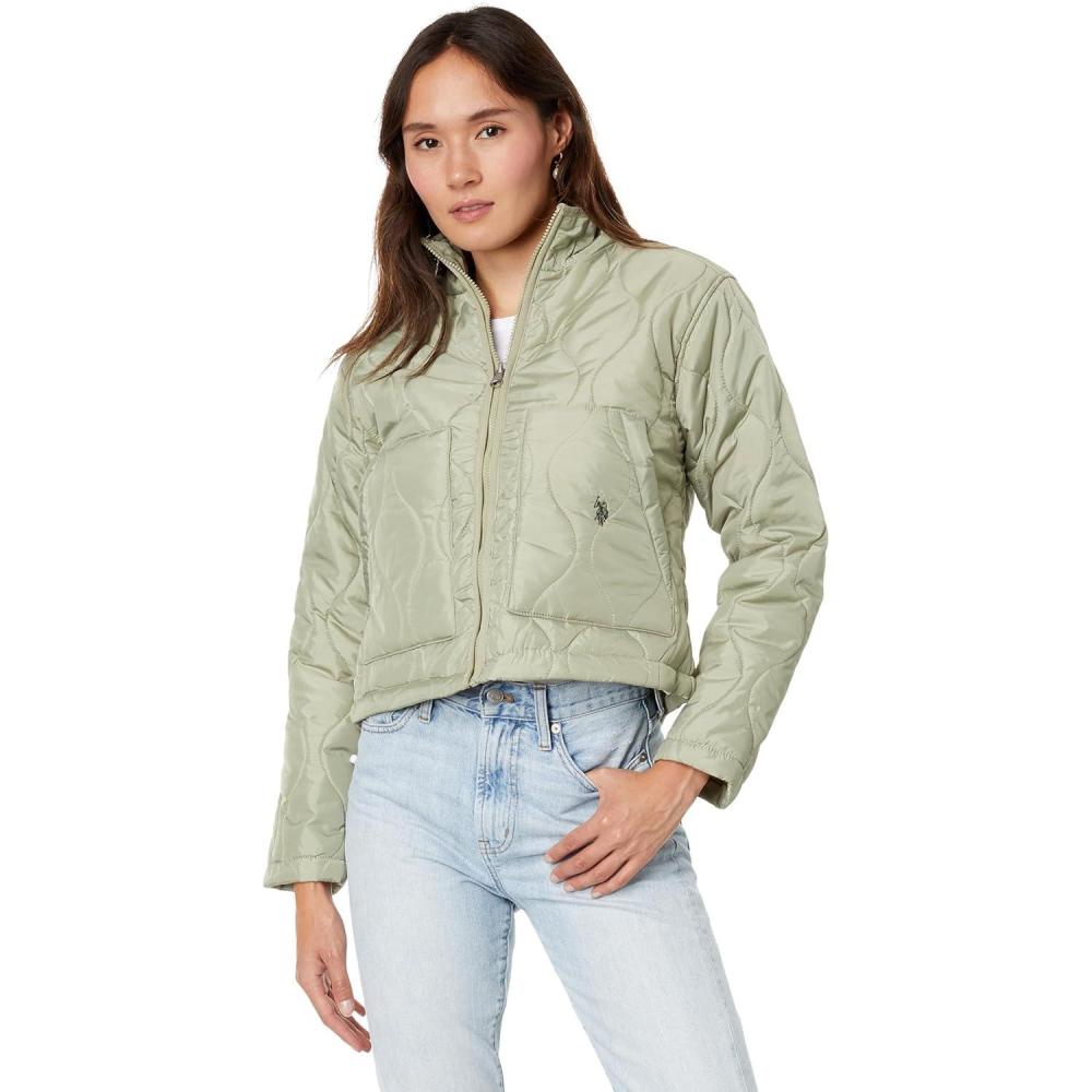 imageUS POLO ASSN Onion Quilted Boxy Crop Jacket with Cinched HemVintage Sage