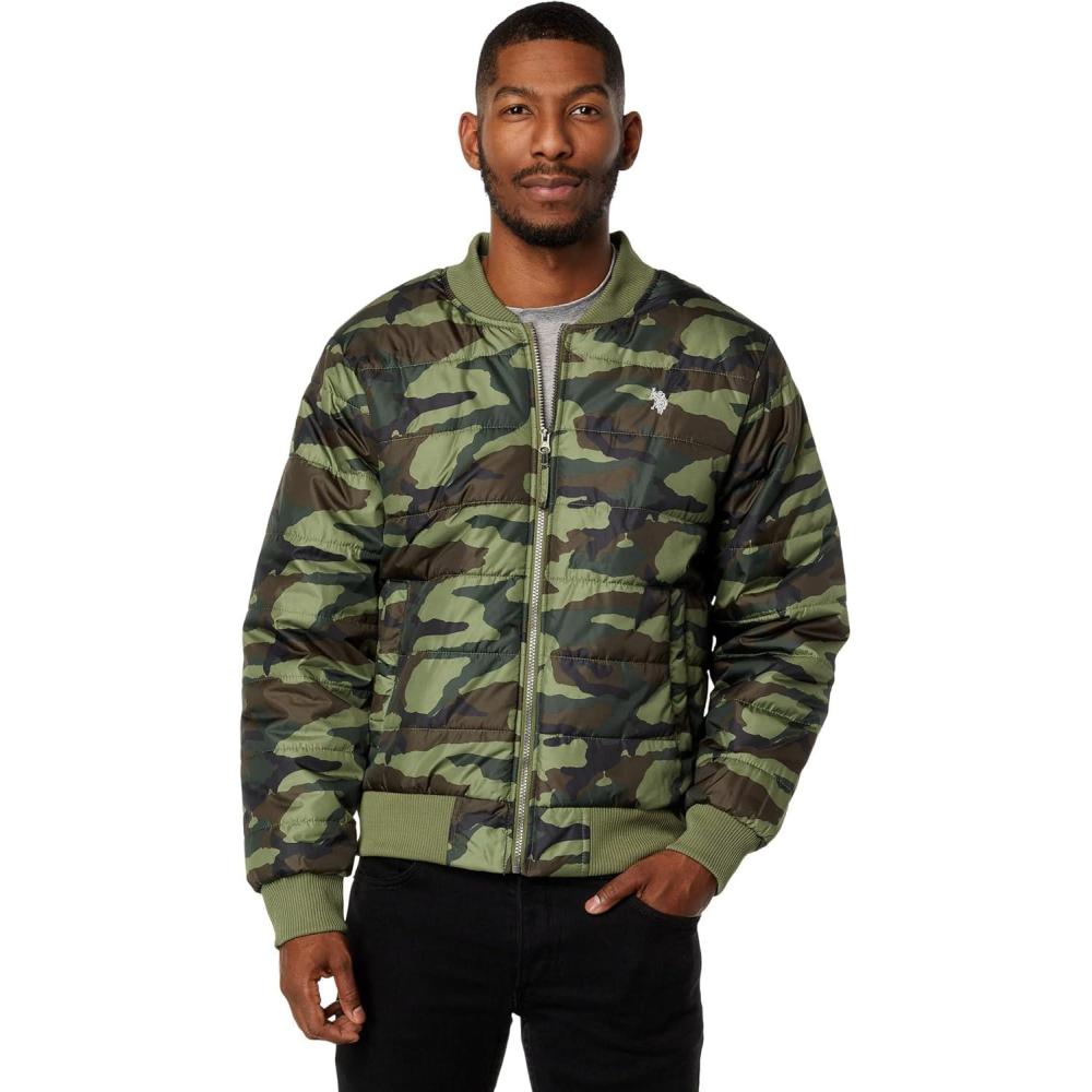 imageUS POLO ASSN Quilted Bomber Jacket Army Green MDArmy Green