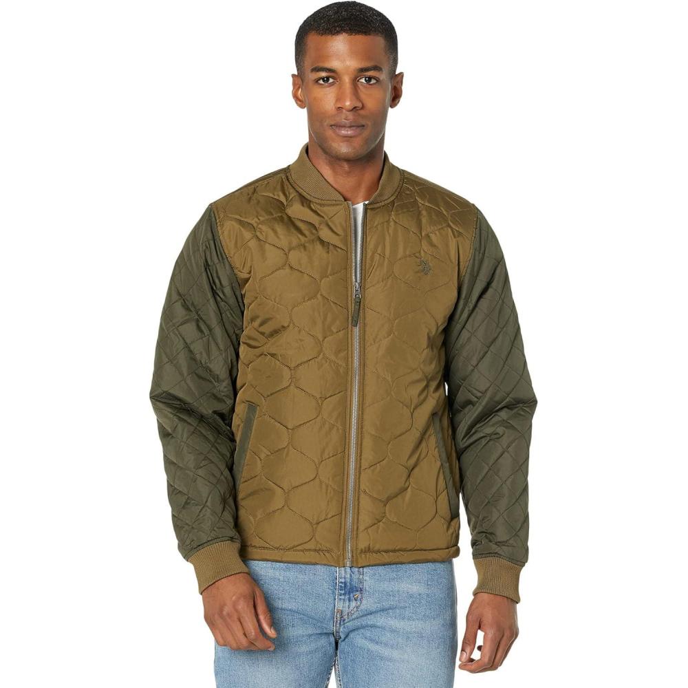 imageUS Polo Assn Mens Contrast Quilted Bomber JacketArmy Green