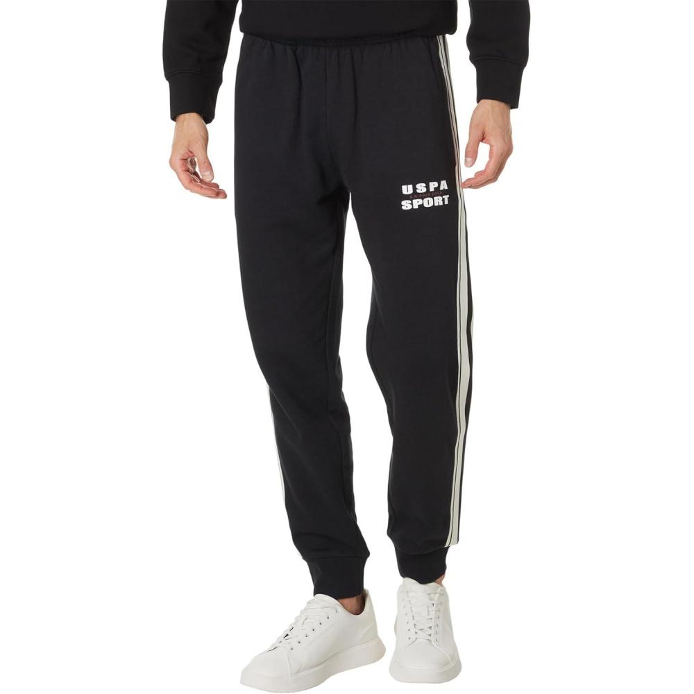 imageUS Polo Assn Mens Fleece Knit Jogger Track Pants WSide Stripe Tricot TapeBlack