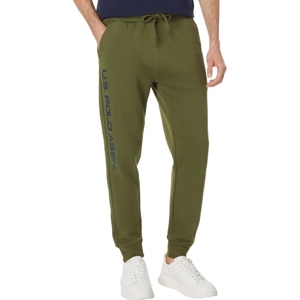 imageUS Polo Assn Mens Graphic Print Fleece Knit Jogger PantsCypress Olive