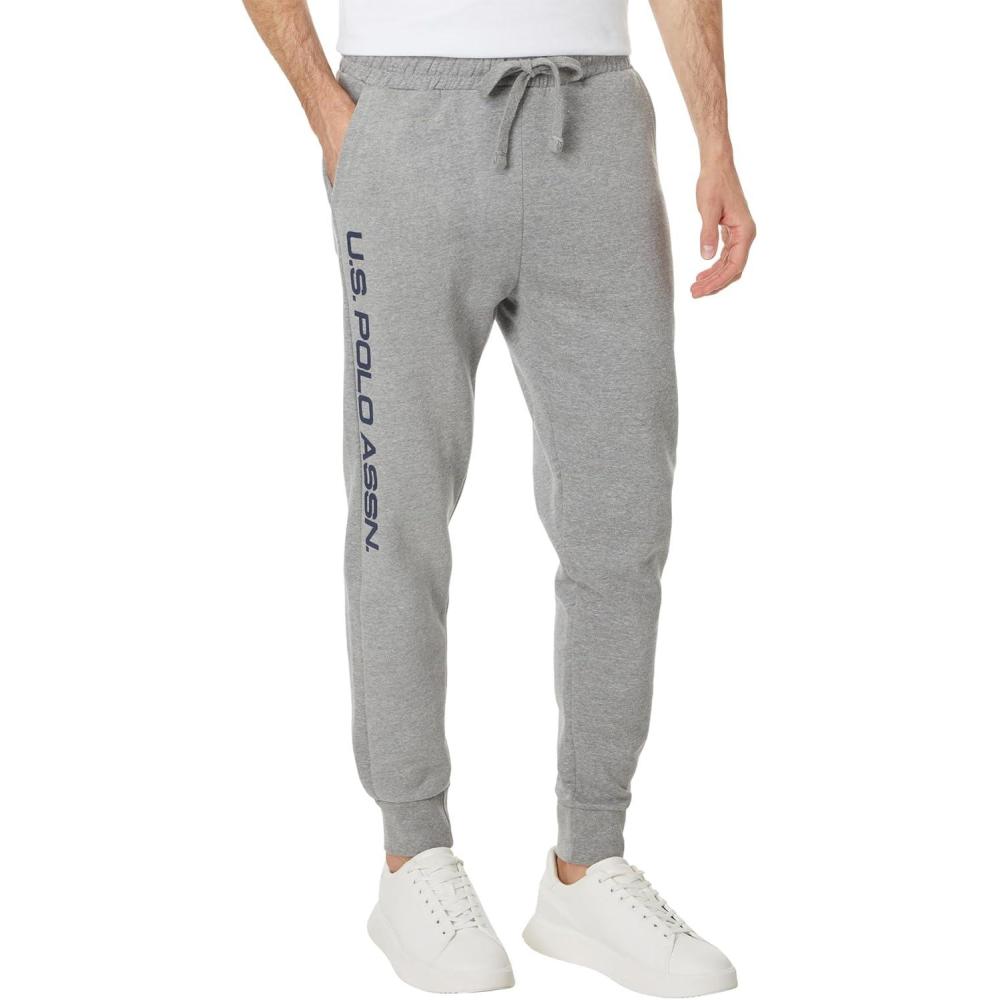 imageUS Polo Assn Mens Graphic Print Fleece Knit Jogger PantsHeather Grey