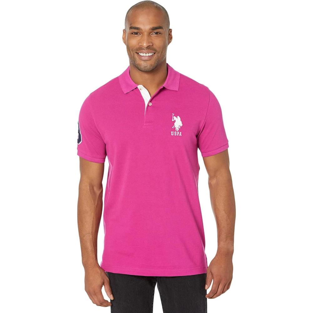 imageUS Polo Assn Mens ShortSleeve Polo Shirt with Applique Casual Summer Slim Fit Polo Shirt with Contrast ColorHillsdale Fuchsia
