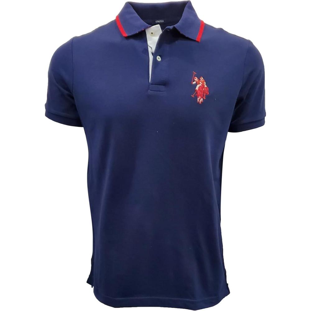 imageUS Polo Assn Mens ShortSleeve Polo Shirt with Applique Casual Summer Slim Fit Polo Shirt with Contrast ColorNavyMulti Red Pony