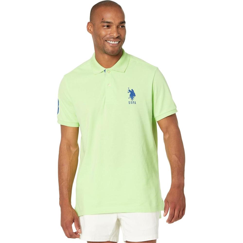 imageUS Polo Assn Mens ShortSleeve Polo Shirt with Applique Casual Summer Slim Fit Polo Shirt with Contrast ColorParadise Mint