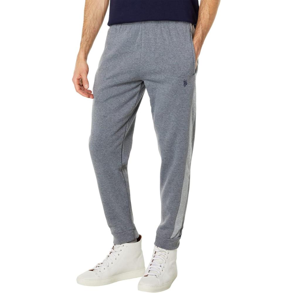 imageUS Polo Assn Mens Side Stripe JoggersCampus Heather Grey