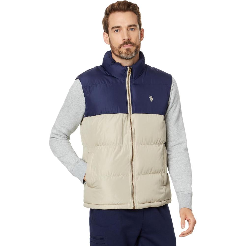 imageUS Polo Assn Mens Uspa Colorblock Puffer VestThompson Khaki