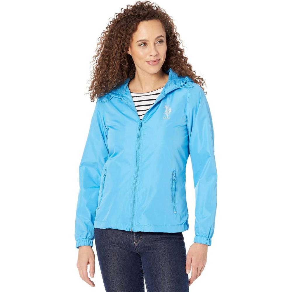 imageUS Polo Assn Womens USPA Hooded Colorblocked Windbreaker Mesh LiningCerulean Dream