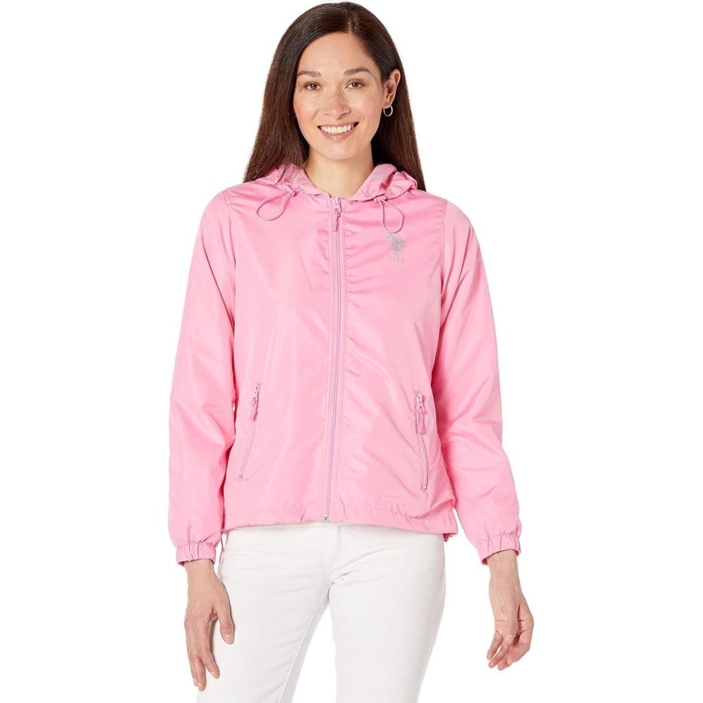 imageUS Polo Assn Womens USPA Hooded Colorblocked Windbreaker Mesh LiningPink Cabana