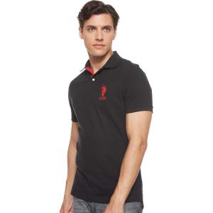U.S. Polo Assn. Men’s Short-Sleeve Polo Shirt with Applique, Casual Summer Slim Fit Polo Shirt with Contrast Color(Black)