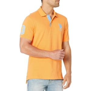 U.S. Polo Assn. Men’s Short-Sleeve Polo Shirt with Applique, Casual Summer Slim Fit Polo Shirt with Contrast Color(Blazing Orange)
