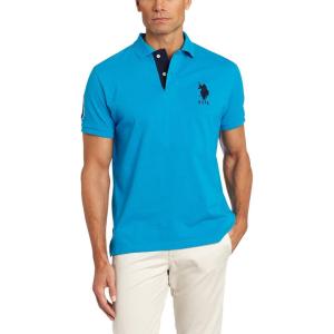 U.S. Polo Assn. Men’s Short-Sleeve Polo Shirt with Applique, Casual Summer Slim Fit Polo Shirt with Contrast Color(Teal Blue)