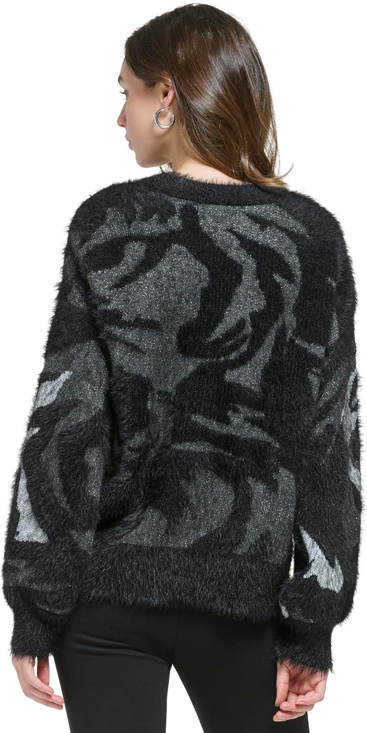 imageDKNY Long Sleeve Tiger Eye SweaterBlackSmoke Grey Heather