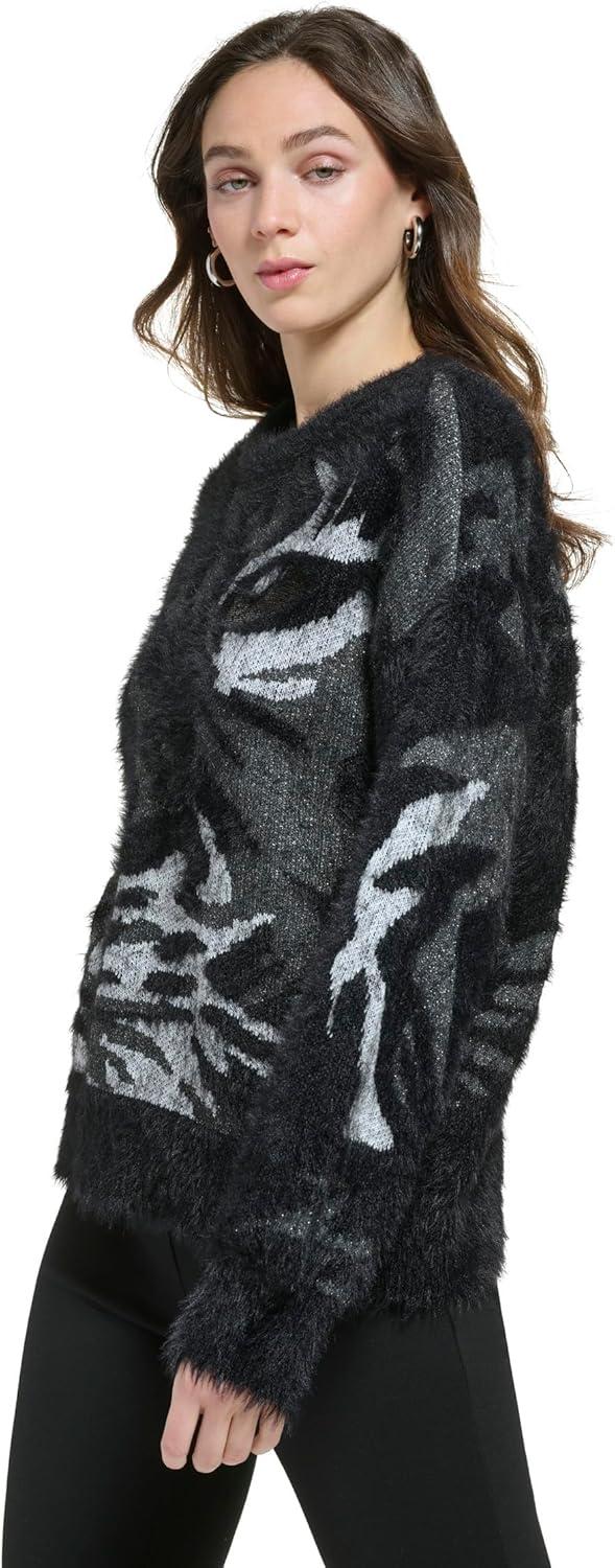 imageDKNY Long Sleeve Tiger Eye SweaterBlackSmoke Grey Heather