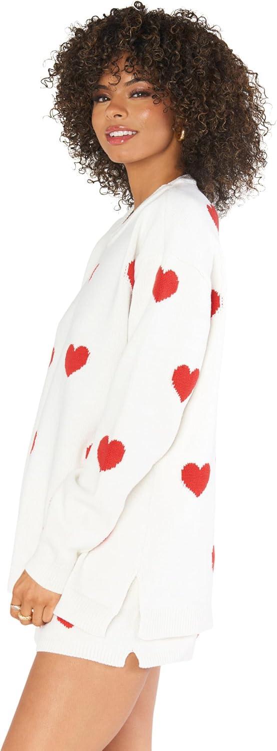 imageShow Me Your Mumu Womens Go to SweaterTossed Heart Knit Red