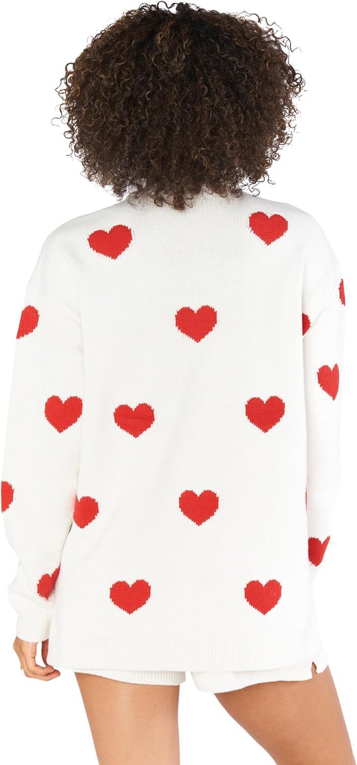 imageShow Me Your Mumu Womens Go to SweaterTossed Heart Knit Red