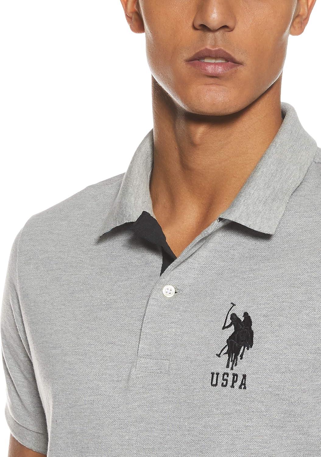 imageUS Polo Assn Mens Solid Pique Polo ShirtHeather GreyBlack6543