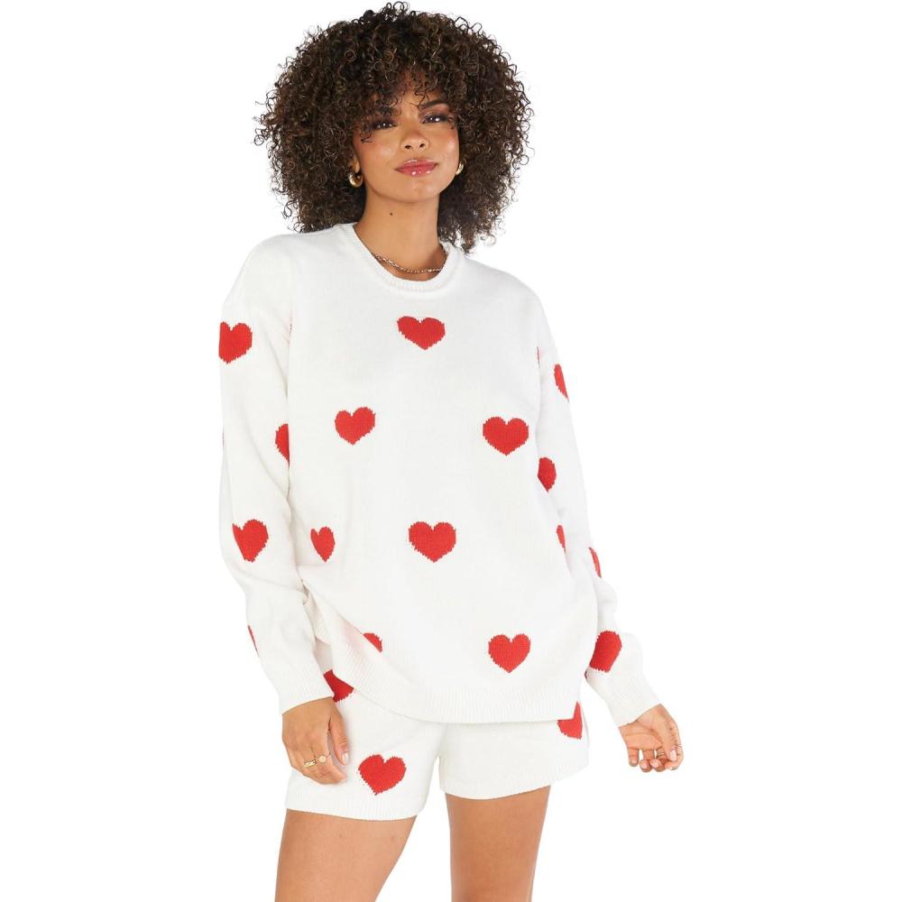 imageShow Me Your Mumu Womens Go to SweaterTossed Heart Knit Red