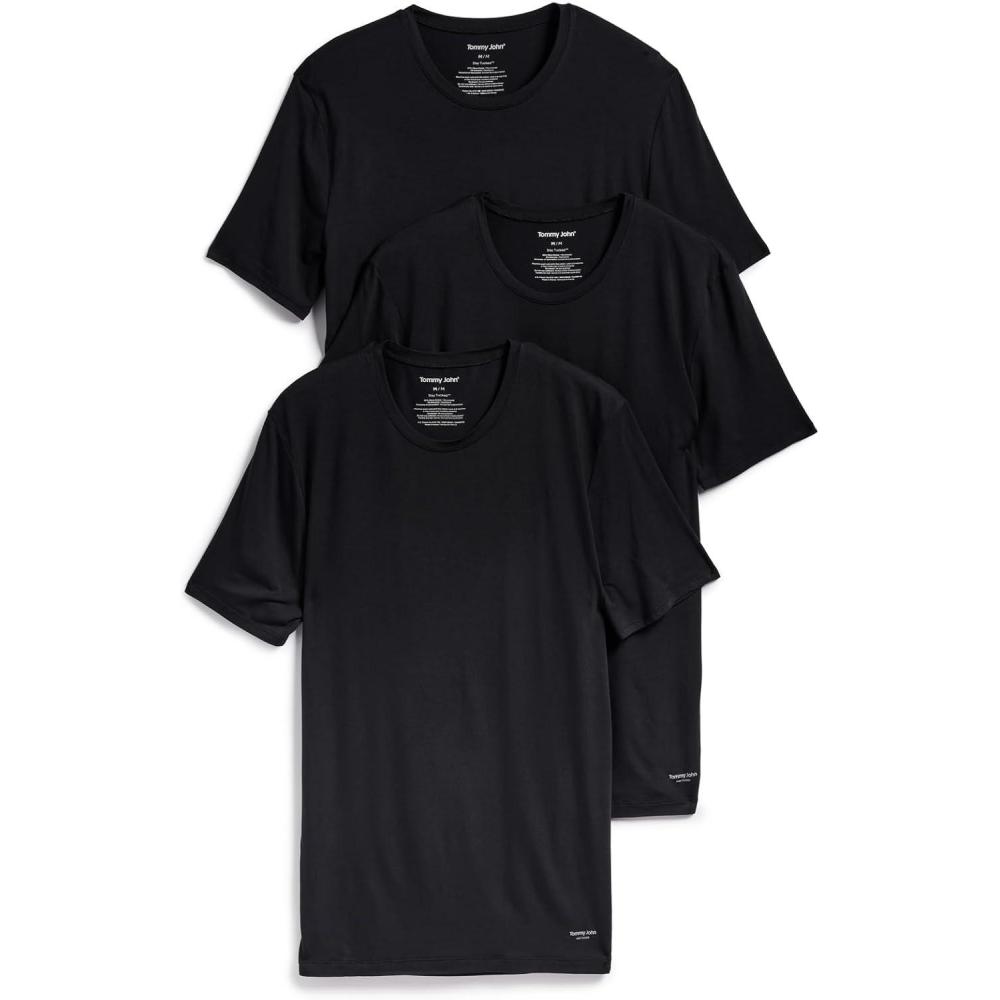 imageTommy John Mens Second Skin Modal Crewneck Stay Tucked Undershirt 3PackBlack
