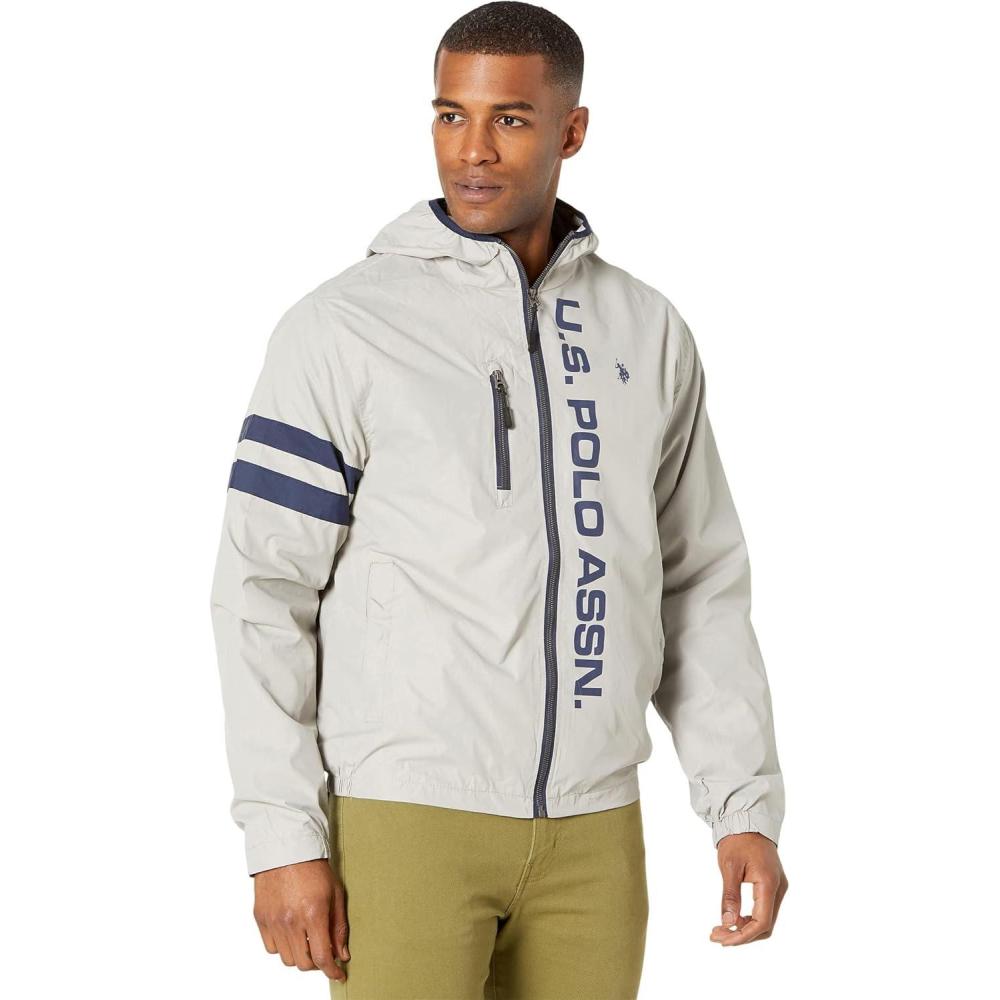 imageUS POLO ASSN Hooded Winbreaker wRacing StripeVapor Grey