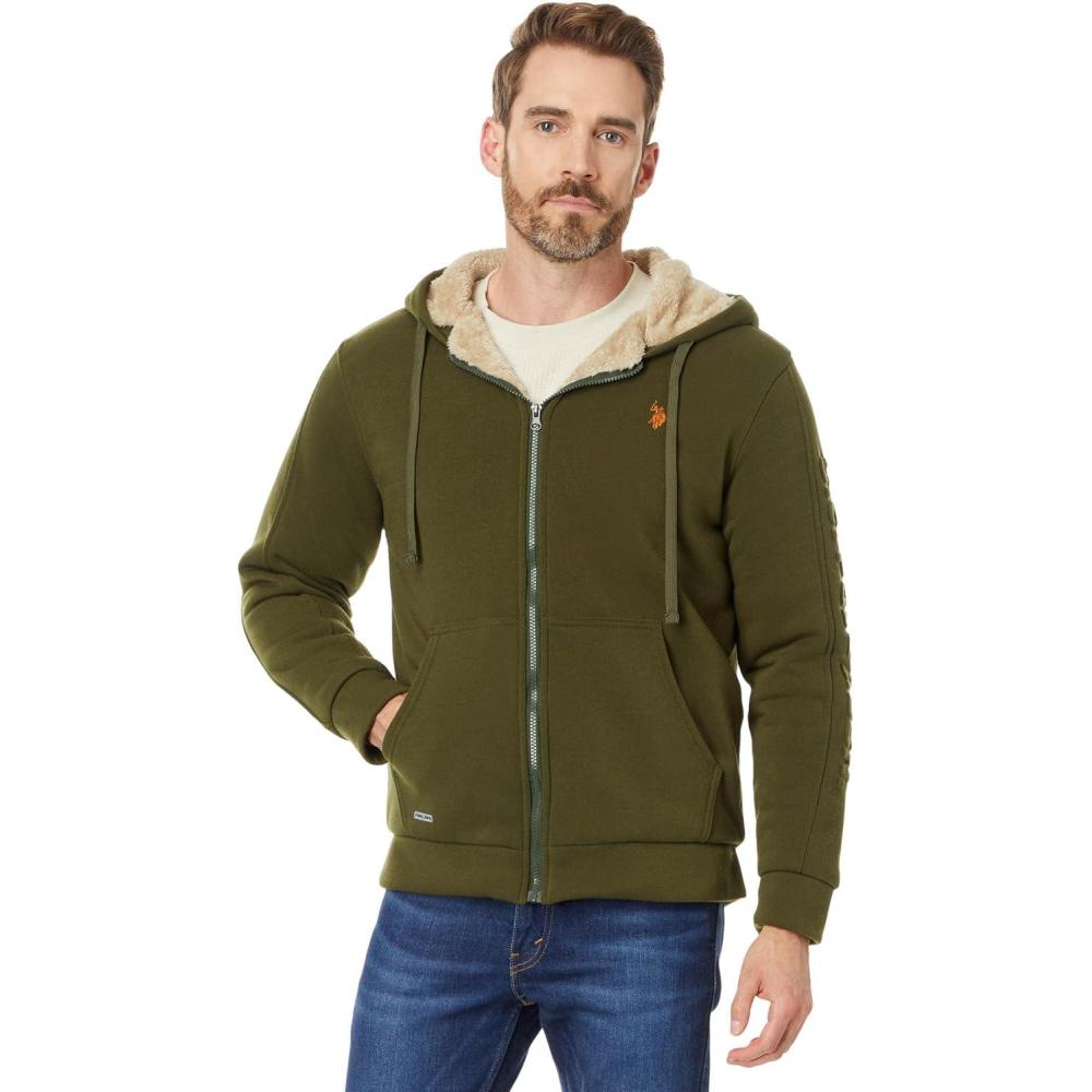 imageUS POLO ASSN Mens USPA Embossed Wordmark Sherpa HoodieGreen Beret