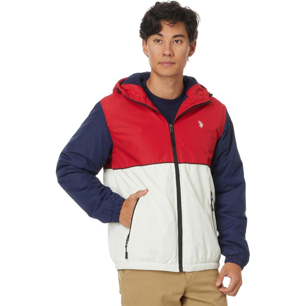 imageUS POLO ASSN Mens Uspa Americana Hooded Polar Fleece WindbreakerEngine Red