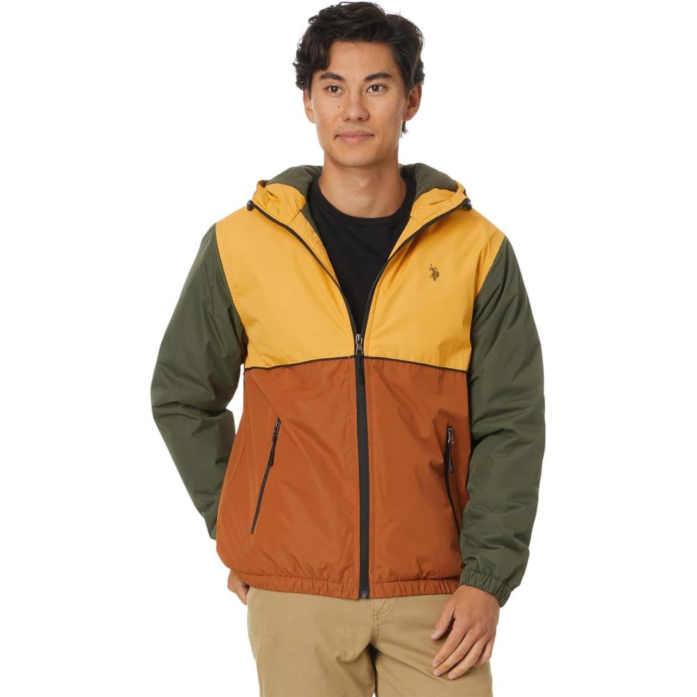 imageUS POLO ASSN Mens Uspa Americana Hooded Polar Fleece WindbreakerMineral Yellow