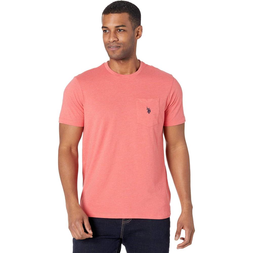 imageUS Polo Assn Mens Crew Neck Pocket TShirt Color Group 2 of 2Coral Shell Heather