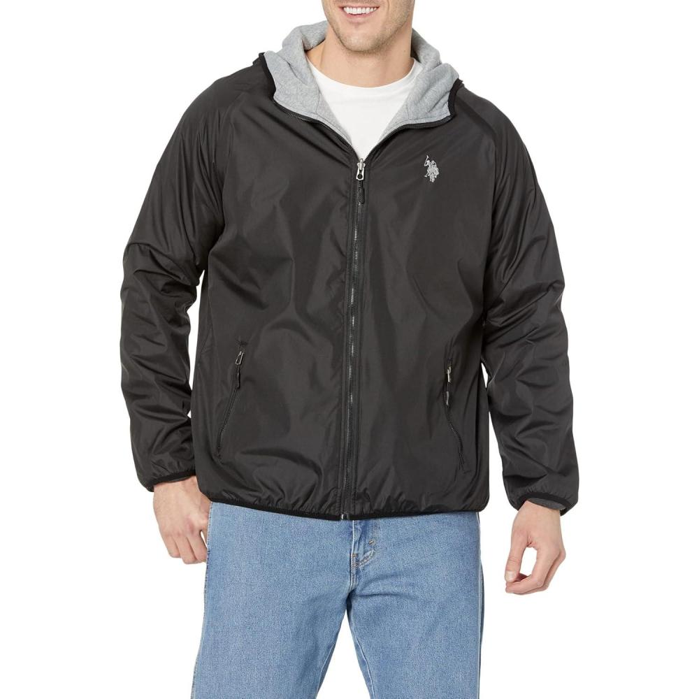 imageUS Polo Assn Mens Reversible Poly Shell to Fleece Hooded JacketBlack 9029