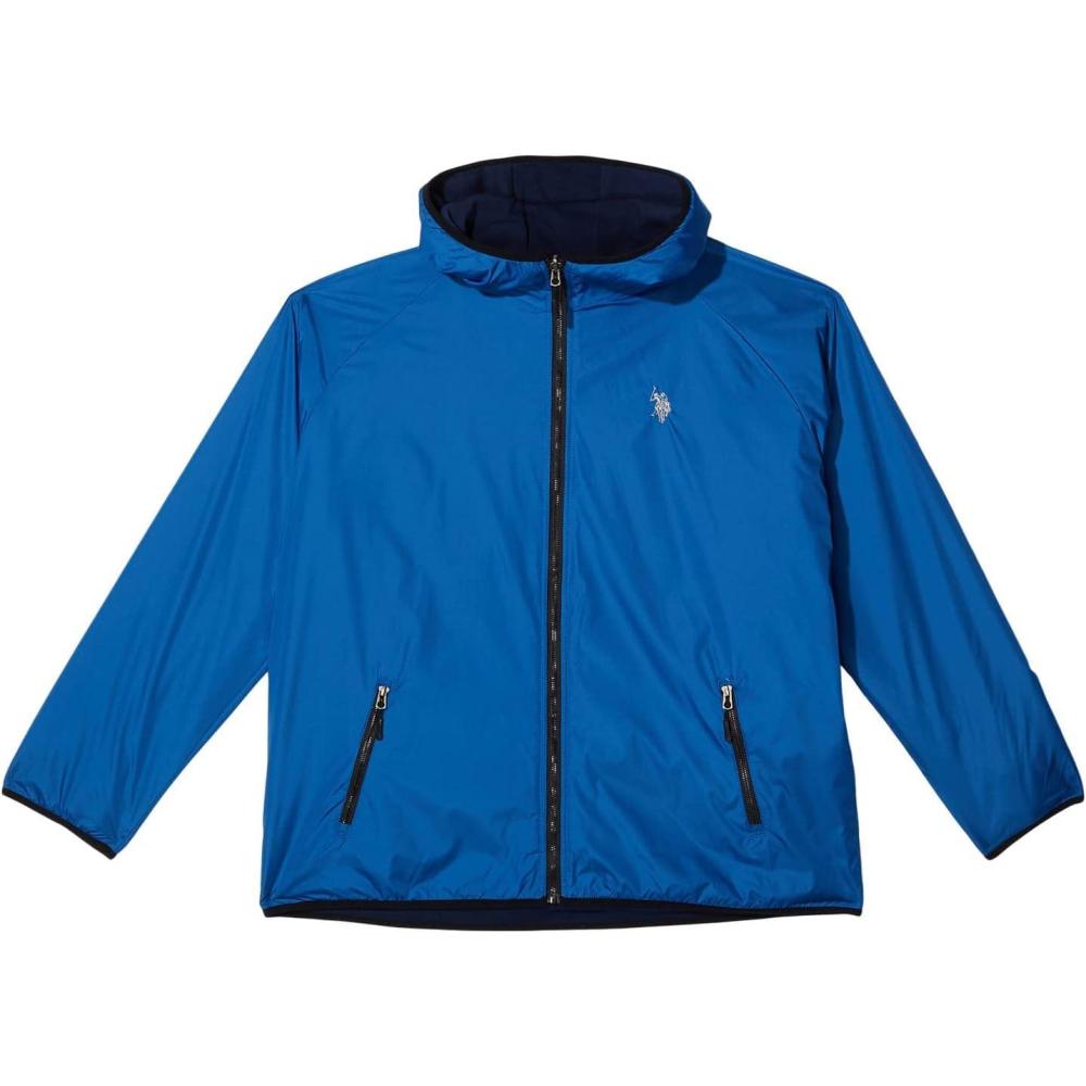imageUS Polo Assn Mens Reversible Poly Shell to Fleece Hooded JacketBlue Whale 6396