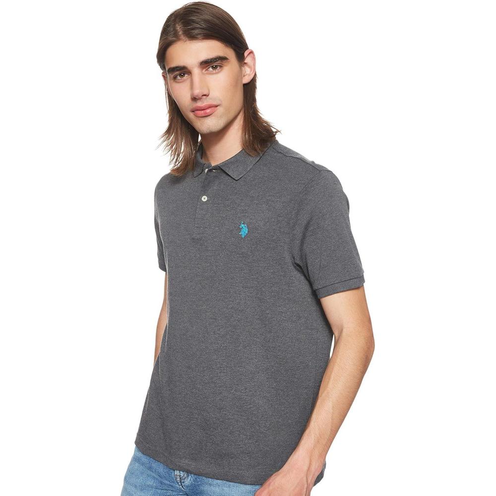 imageUS Polo Assn Mens Solid Pique Polo ShirtHeather Dark Gray