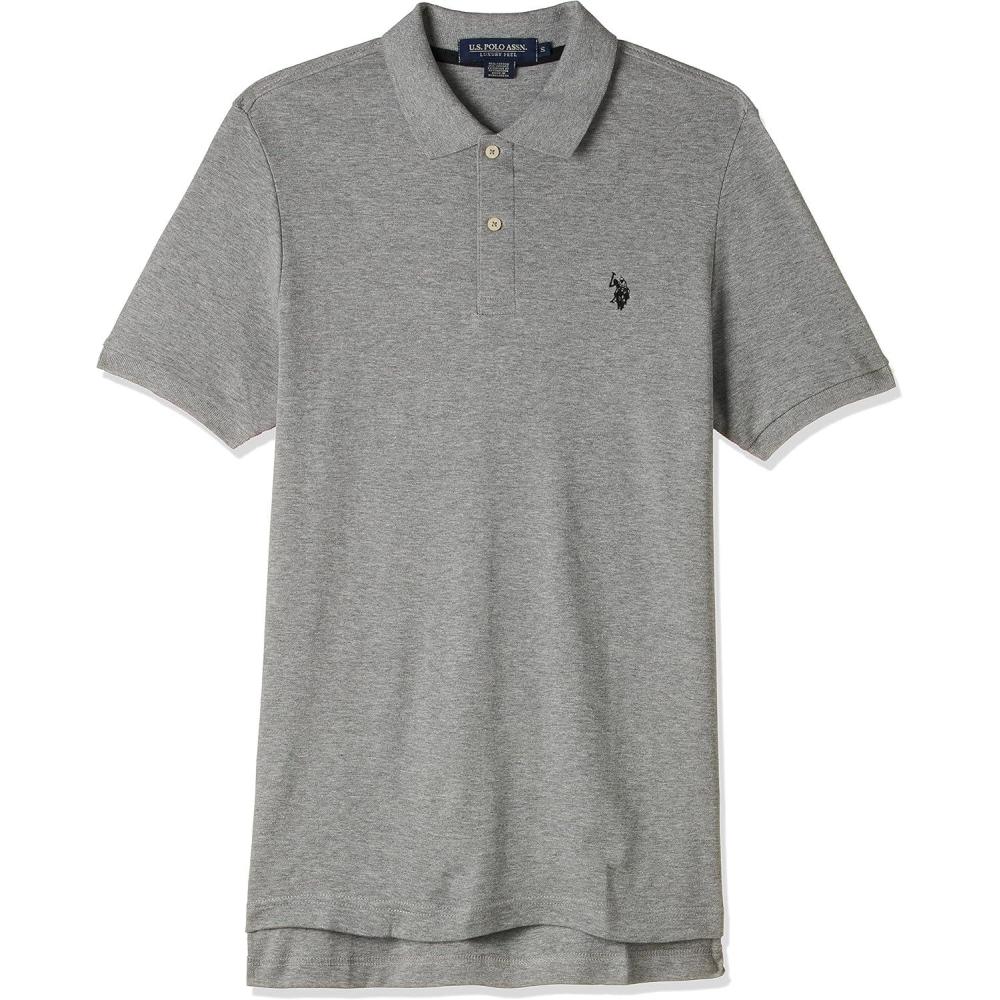 imageUS Polo Assn Mens Solid Pique Polo ShirtHeather Gray