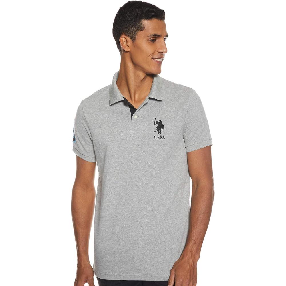 imageUS Polo Assn Mens Solid Pique Polo ShirtHeather GreyBlack6543