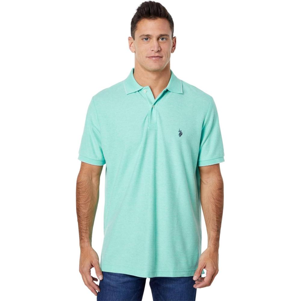 imageUS Polo Assn Mens Solid Pique Polo ShirtJade Green HeatherNavy