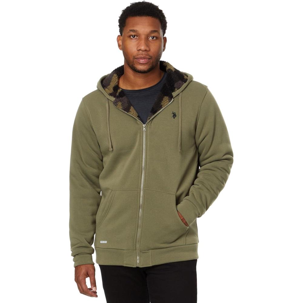 imageUS Polo Assn Mens USPA Big and Tall Solid Full Zip Camo Lined Sherpa HoodieUrban Jungle