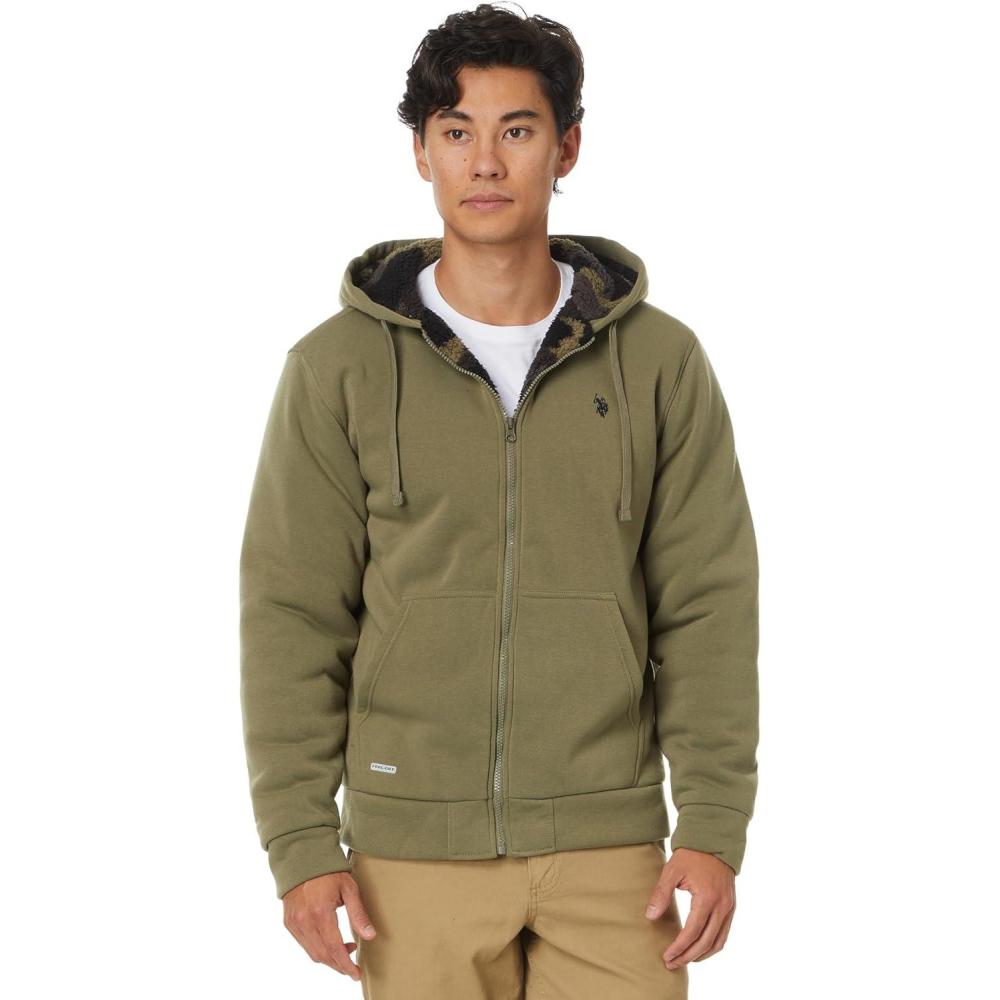 imageUS Polo Assn Mens USPA Solid Full Zip Camo Lined Sherpa HoodieUrban Jungle