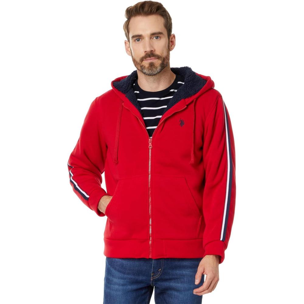 imageUS Polo Assn mens Uspa Uspa Full Zip Sleeve Stripe HoodieEngine Red