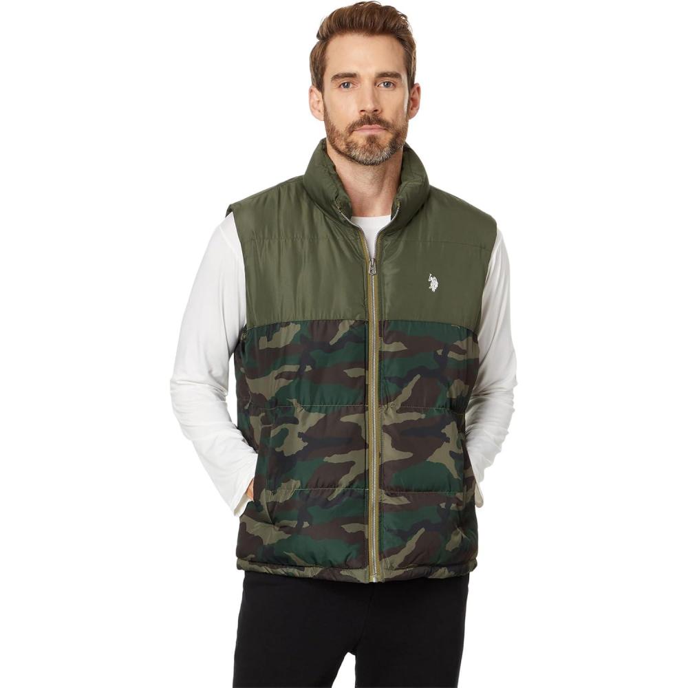imageUS Polo Assn womens Uspa Colorblock Puffer VestOlive County