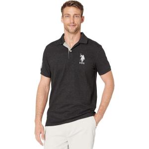 U.S. Polo Assn. Mens Solid Pique Polo Shirt(Black Heather-6543)