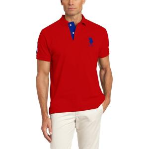 U.S. Polo Assn. Mens Solid Pique Polo Shirt(Engine Red/International Blue)
