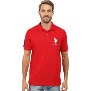U.S. Polo Assn. Mens Solid Pique Polo Shirt(Engine Red/White)