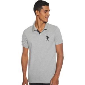 U.S. Polo Assn. Mens Solid Pique Polo Shirt(Heather Grey/Black-6543)