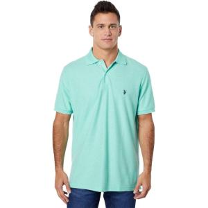 U.S. Polo Assn. Mens Solid Pique Polo Shirt(Jade Green Heather/Navy)