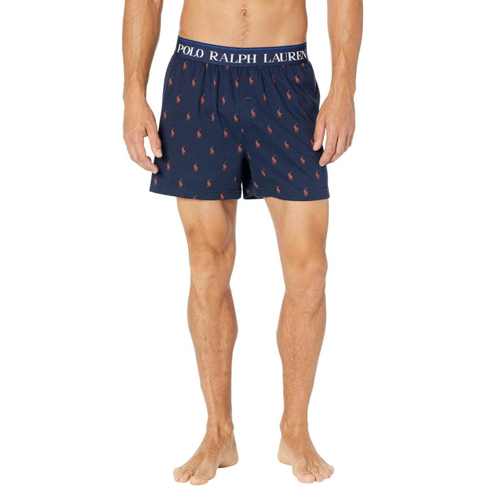 imagePolo Ralph Lauren Mens Exposed Waistband Knit BoxerCruise NavyActive Orange Aopp